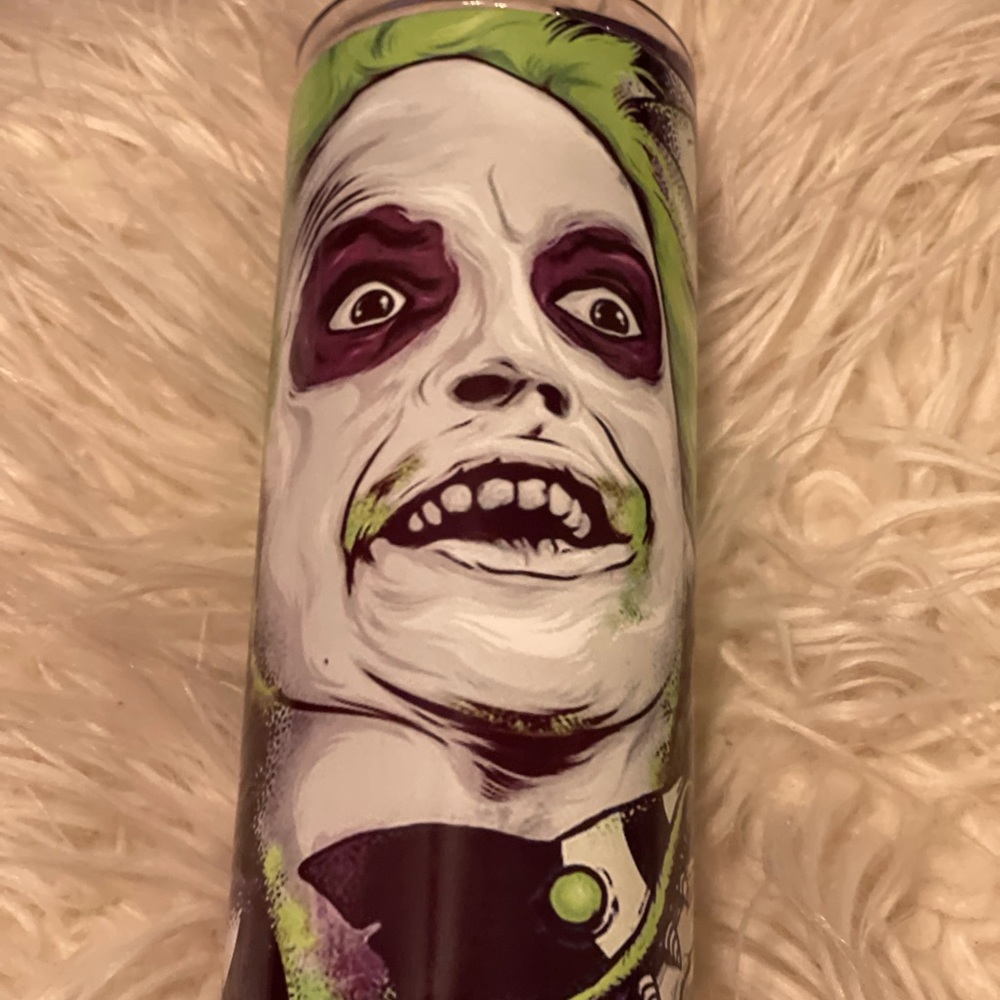 20 oz Beetle Juice  handmade Sublimation tumbler with straw